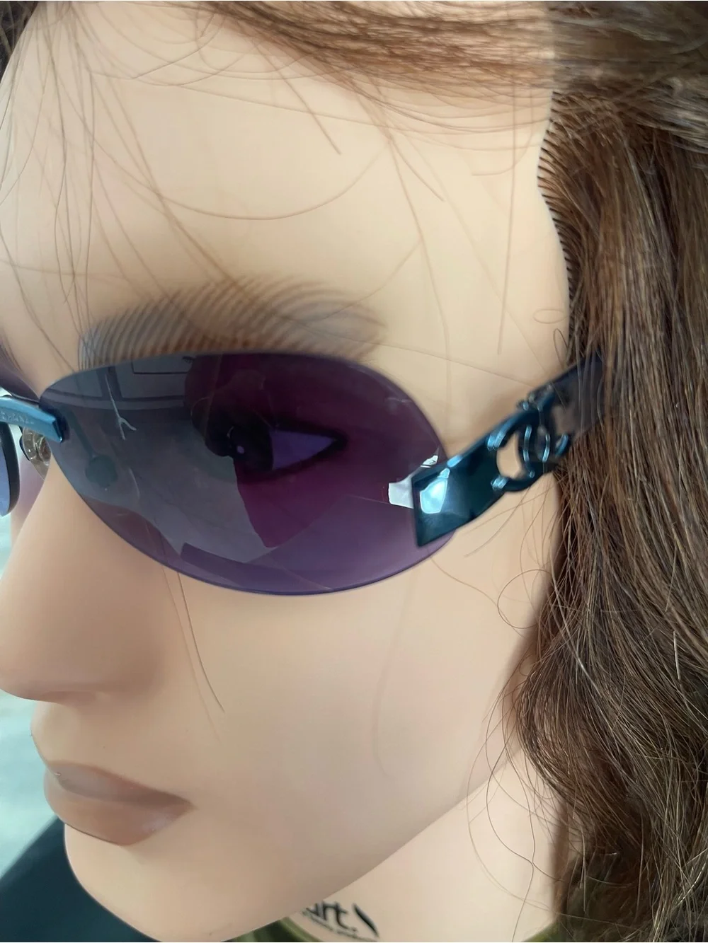 CHANEL Purple Rimless Sunglasses with Metal Bridge